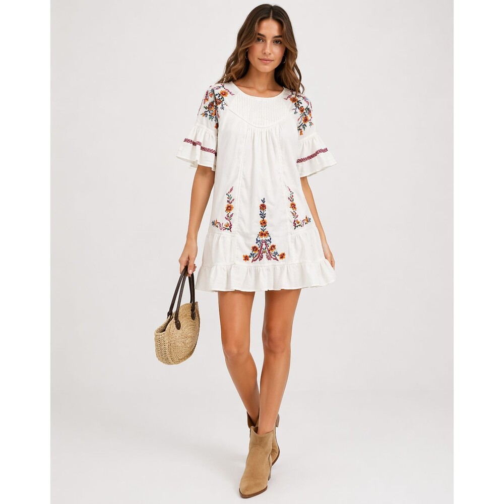 Free People Pavlo Babydoll Sz S White 100% Cotton Floral - Picture 11 of 16
